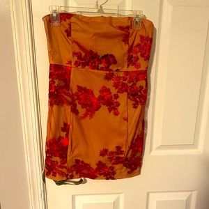 Embroidered mini strapless dress pretty little thing